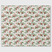 Papier Cadeau Fleurs blanches de Noël et baies rouges (Plat)