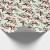Papier Cadeau Fleurs blanches de Noël et baies rouges (Coin)