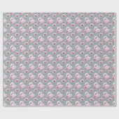 Papier Cadeau Fleurs blanches et roses sur fond gris. (Plat)
