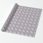 Papier Cadeau Fleurs blanches et roses sur fond gris. (Déroulé)
