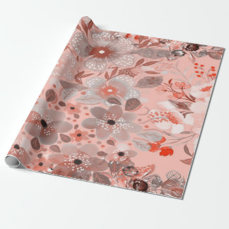 Papier Cadeau Fleurs blanches et violettes sur un Motif rose