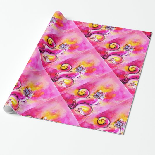 Papier Cadeau FLEURS BLANCHES fuchsia jaune rose (Déroulé)