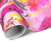 Papier Cadeau FLEURS BLANCHES fuchsia jaune rose (Coin rond)