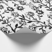 Papier Cadeau Fleurs blanches noires tirées par la main (Coin)