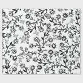 Papier Cadeau Fleurs blanches noires tirées par la main (Plat)