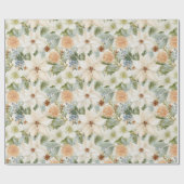 Papier Cadeau Fleurs blanches Oranges Noël (Plat)