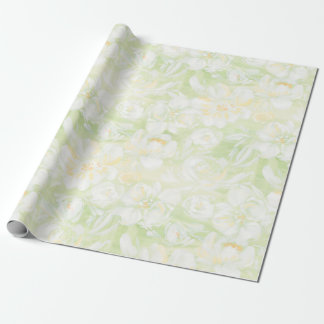 Papier Cadeau Fleurs blanches pincées sur papier d'emballage ver