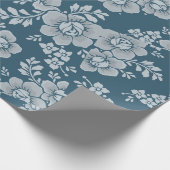 Papier Cadeau Fleurs blanches réversibles Arrière - plan bleu fe (Coin)