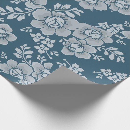 Papier Cadeau Fleurs blanches réversibles Arrière - plan bleu fe (Coin)