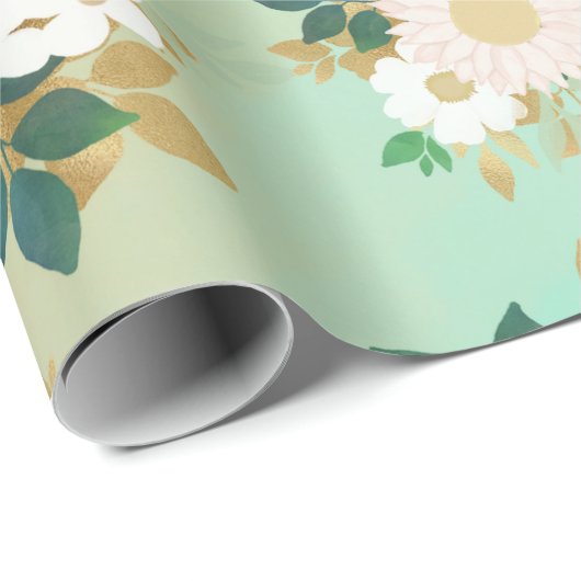 Papier Cadeau Fleurs blanches romantiques Conception de l'aquare (Coin rond)