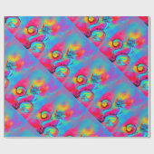 Papier Cadeau FLEURS BLANCHES rose fushia jaune, bleu turquoise (Plat)