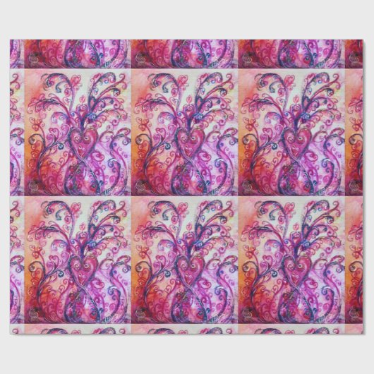 Papier Cadeau FLEURS BLANCHES rose vif pourpre blanc (Plat)