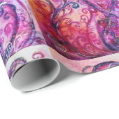 Papier Cadeau FLEURS BLANCHES rose vif pourpre blanc (Coin rond)