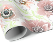 Papier Cadeau Fleurs blanches, roses. (Coin rond)