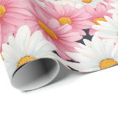 Papier Cadeau Fleurs Blanches Roses Graphisme Esthétique (Coin rond)