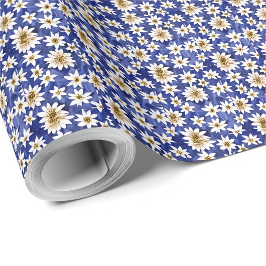 Papier Cadeau Fleurs blanches simples sur aquarelle Arrière - pl (Coin rond)