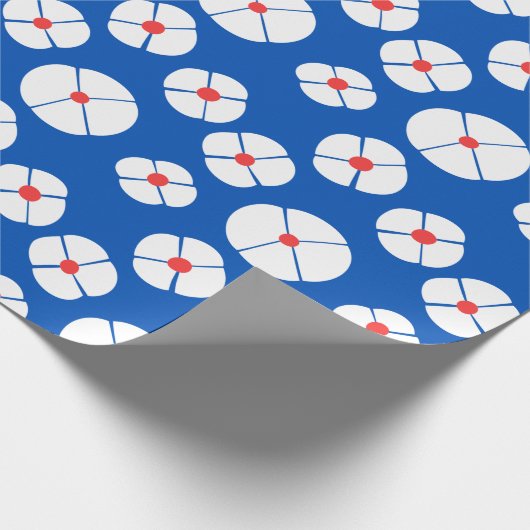 Papier Cadeau Fleurs Blanches Sur Bleu (Coin)