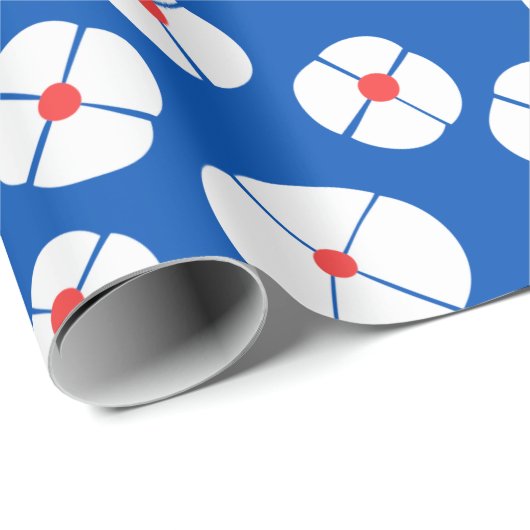 Papier Cadeau Fleurs Blanches Sur Bleu (Coin rond)