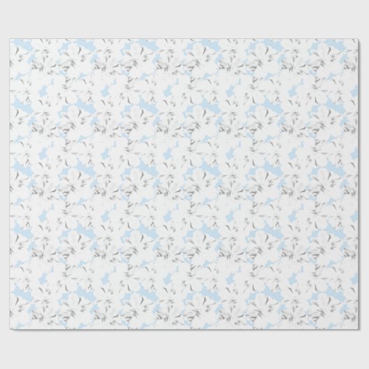 Papier Cadeau Fleurs blanches sur bleu clair. (Plat)