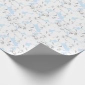 Papier Cadeau Fleurs blanches sur bleu clair. (Coin)