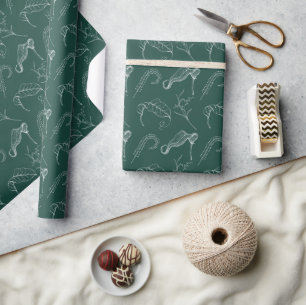 Papier Cadeau Fleurs blanches sur emballage de mariage vert pous