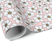 Papier Cadeau Fleurs blanches sur fond rose tendre (Coin rond)