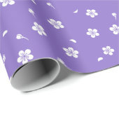 Papier Cadeau Fleurs blanches sur fond violet (Coin rond)