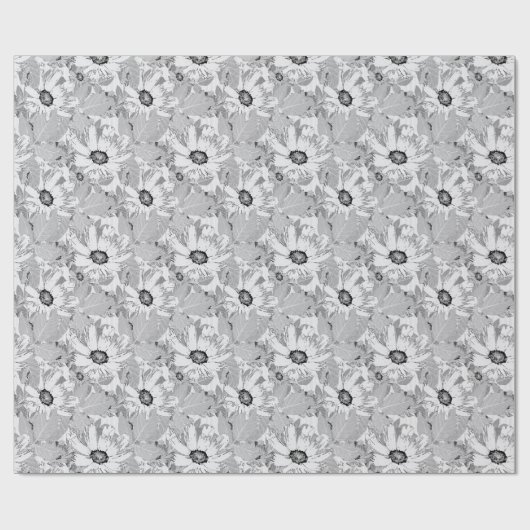 Papier Cadeau Fleurs blanches sur gris clair. (Plat)