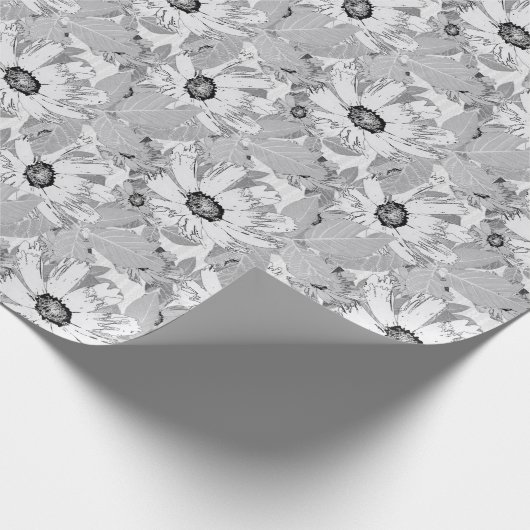 Papier Cadeau Fleurs blanches sur gris clair. (Coin)