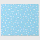Papier Cadeau Fleurs blanches sur Motif bleu bébé (Plat)