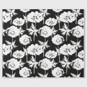 Papier Cadeau Fleurs blanches sur noir. (Plat)