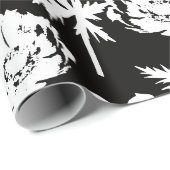 Papier Cadeau Fleurs blanches sur noir. (Coin rond)
