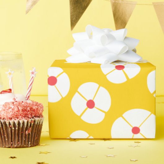 Papier Cadeau Fleurs blanches sur or (Fête d'anniversaire)