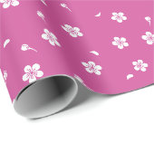 Papier Cadeau Fleurs blanches sur rose chaud (Coin rond)