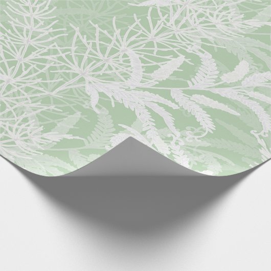 Papier Cadeau Fleurs blanches sur vert clair. (Coin)