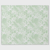 Papier Cadeau Fleurs blanches sur vert clair. (Plat)