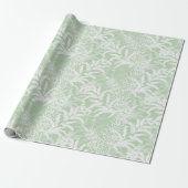 Papier Cadeau Fleurs blanches sur vert clair. (Déroulé)