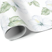 Papier Cadeau Fleurs Blanches Tropicales (Coin rond)