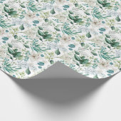 Papier Cadeau Fleurs Blanches Verdure Mariage Fête de Mariée (Coin)