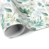 Papier Cadeau Fleurs Blanches Verdure Mariage Fête de Mariée (Coin rond)