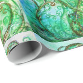 Papier Cadeau FLEURS BLANCHES vert vif bleu blanc (Coin rond)