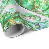 Papier Cadeau FLEURS BLANCHES vert vif bleu blanc (Coin rond)