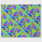 PAPIER CADEAU FLEURS BLANCHES VERTES PURPLE BLUE, PATINOIRES (Plat)