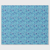 Papier Cadeau Fleurs bleu clair, fond bleu marine (Plat)