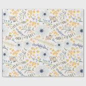 Papier Cadeau Fleurs Bleu Jaune Motif botanique (Plat)