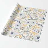 Papier Cadeau Fleurs Bleu Jaune Motif botanique (Déroulé)