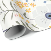 Papier Cadeau Fleurs Bleu Jaune Motif botanique (Coin rond)