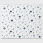 Papier Cadeau Fleurs Bleu Marine (Plat)