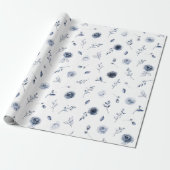 Papier Cadeau Fleurs Bleu Marine (Déroulé)