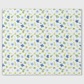 Papier Cadeau Fleurs bleu marine et bébé avec Motif de feuillage (Plat)